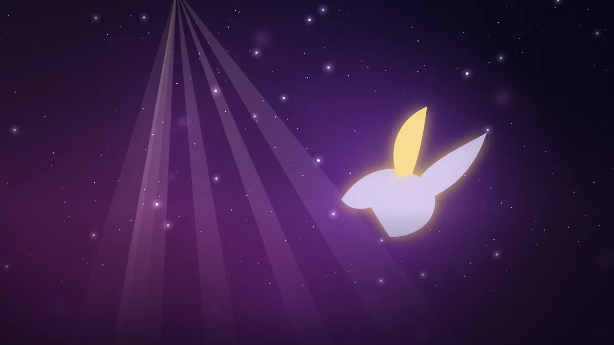 Ilustração de uma pomba branca em voo, sob raios de luz suave