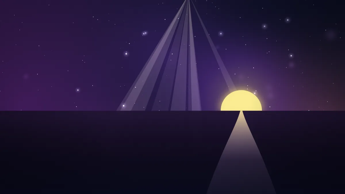 Ilustração de um caminho iluminado em direção ao sol nascente