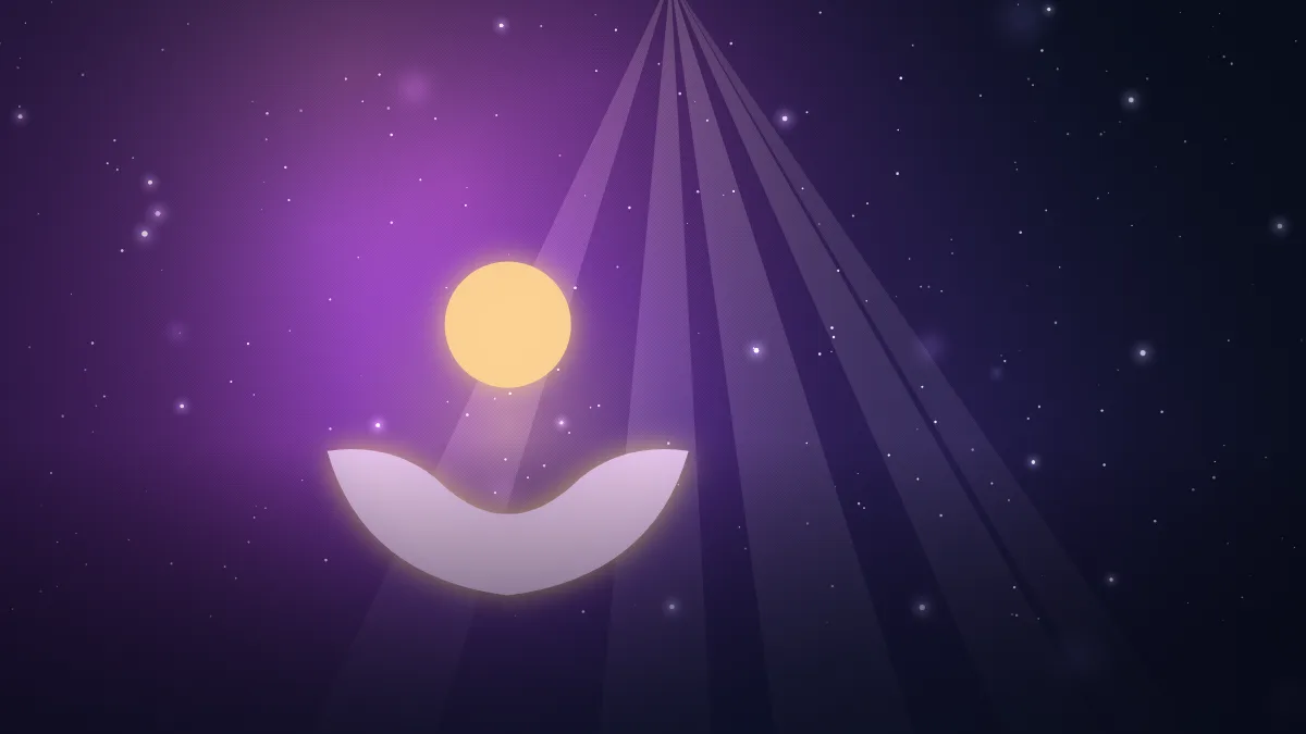 Ilustração de mãos em concha sob uma esfera de luz dourada