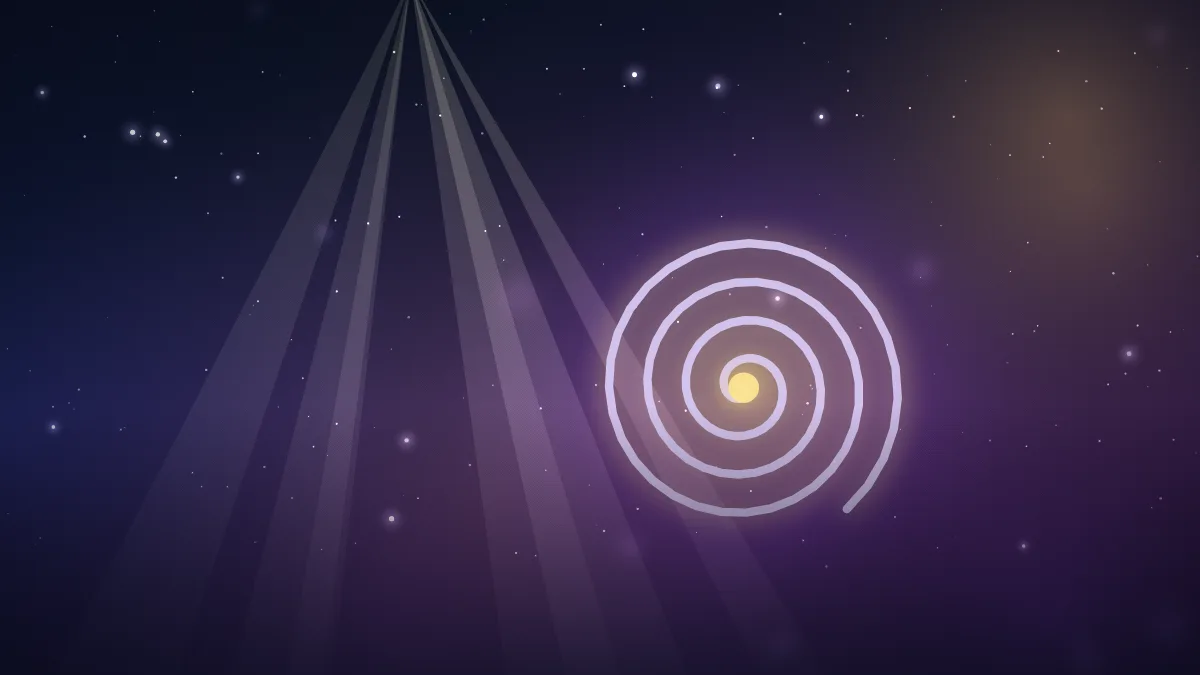 Ilustração de uma espiral luminosa em céu estrelado