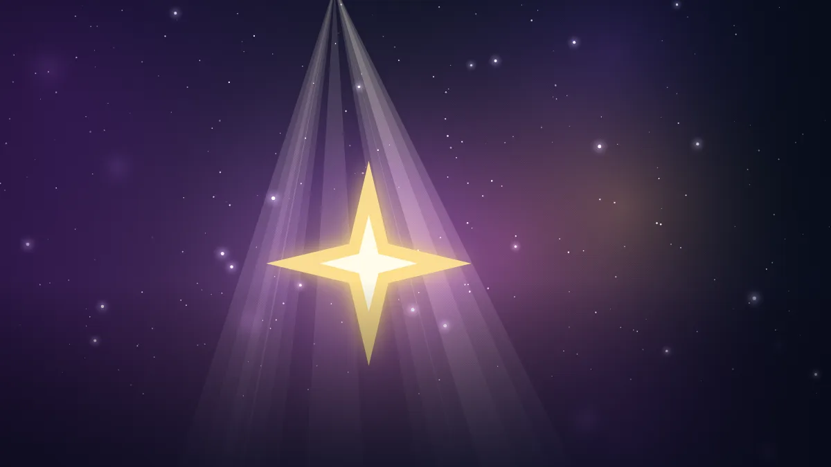 Ilustração de uma estrela brilhante em céu roxo